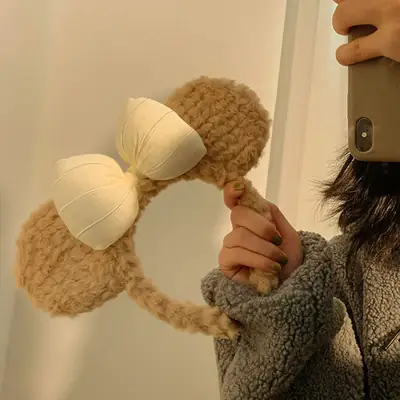Women's Plush Bow Bear Ear Hair Band Autumn Winter
