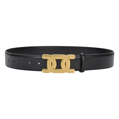 Women's Brown Leather Belt with Gold H- Buckle