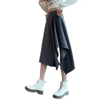 Irregular High Waist Pleated Skirt Women's Beige
