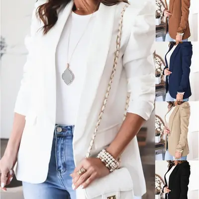 Women's Long Sleeve Lapel Blazer Brown Autumn Winter