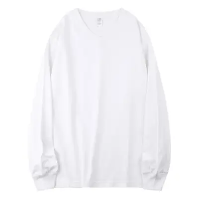 250g V-Neck Cotton T-Shirt Black White Long Sleeve