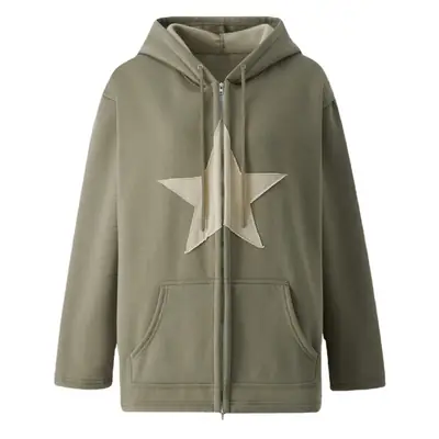 Women's Green Star Hoodie Cotton Full Zip