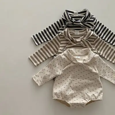 Baby Long Sleeve Striped Top Cream Cotton