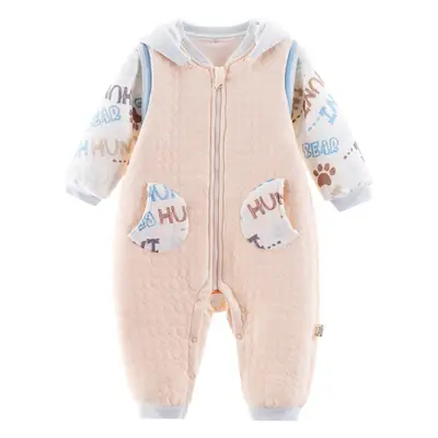 Baby Cotton Hooded Jumpsuit Pink Quilted Newborn