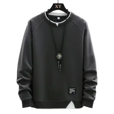 Men Blue Sweatshirt Round Neck Loose Fit