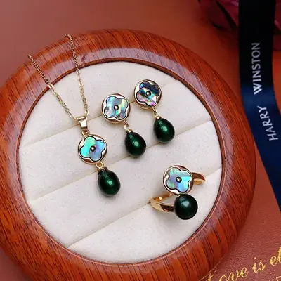 18K Gold Pearl Earrings Set for Women