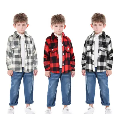 Men Plaid Flannel Shirt Single Button Red Green