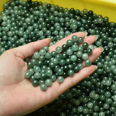 Natural Jade Green Round Beads for DIY Jewelry
