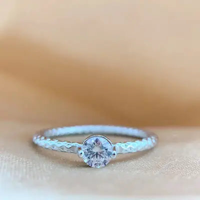 Sterling Silver Mosan Diamond 4mm Ring