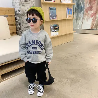 Cotton Letter Print Sweatshirt for Boys Winter Casual Set