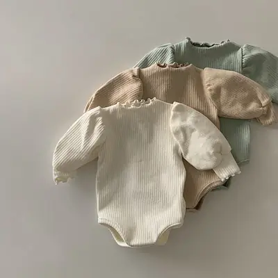Korean Style Thickened Winter Baby Jumpsuit Solid Beige