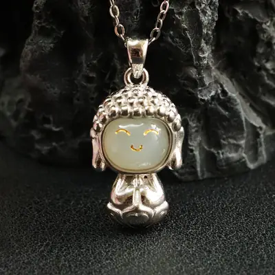 Baby Buddha Pendant S925 Silver Inlaid Hetian Jade
