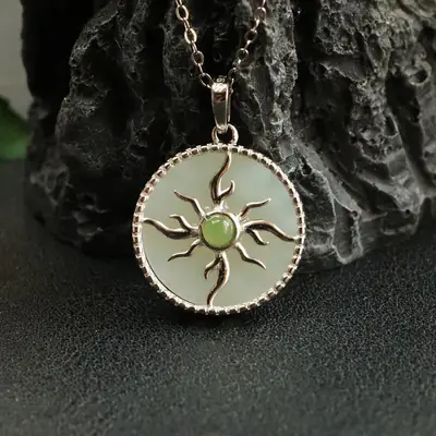 Guan Yu S925 Silver Inlaid Hetian Jade Pendant
