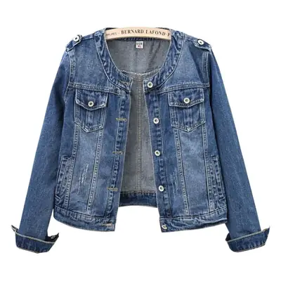 Women Denim Jacket Round Neck Large Casual 2022