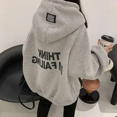 Women Oversize Hooded Fleece Coat White Thinking