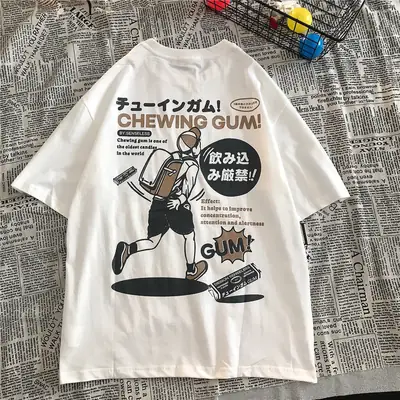 American Style Retro Cartoon Printed T-Shirt for Men Women Students