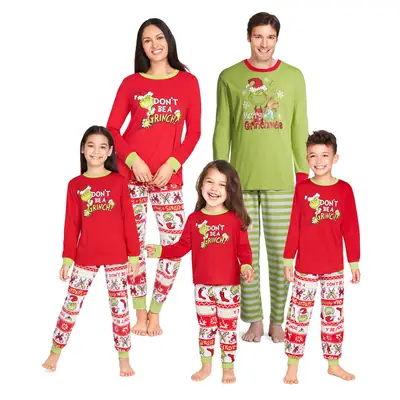 Grinchmas Parent-Child Santa Pajamas Red Printed