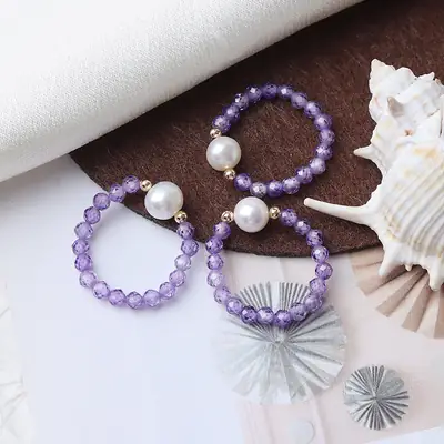 Purple Pearl Bracelet with 14K Gold Plating