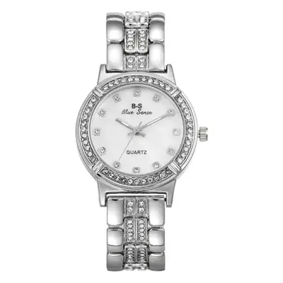 Women's White Diamond Steel Band Watch with Elegant Dial