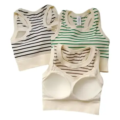 Women's Green Striped Push Up Yoga Vest with Chest Pad
