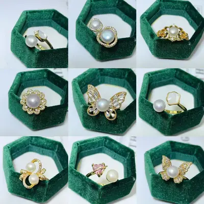 New Freshwater Pearl Butterfly Ring Adjustable Copper Gold Plated