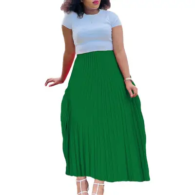 Women's Red Pleated High Waist Skirt Large Size 2022