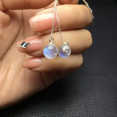 Natural Blue Moonlight Earrings S925 Silver Locket Set