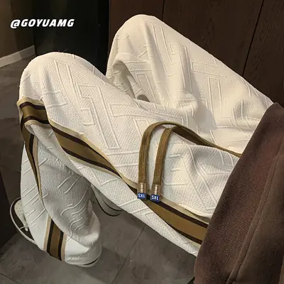 Men Striped Sports Pants White Brown Casual Track Pants