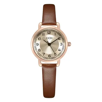 Women's Gold Leather Belt Quartz Watch with Rose Gold Dial