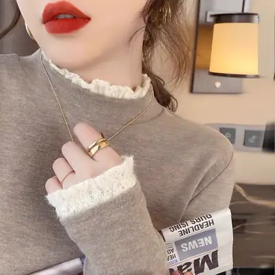 Fleece Lined Lace Collar Shirt for Women 2026
