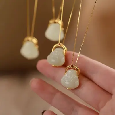 Hotan Jade Maitreya Buddha Necklace for Women