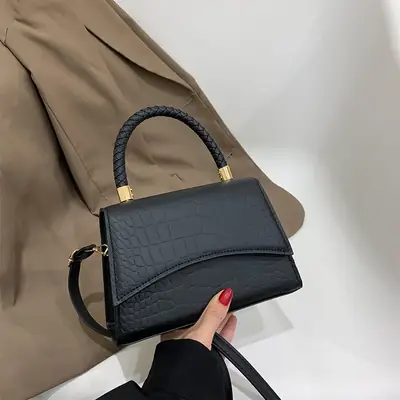Women Crocodile Pattern Shoulder Bag Black 2022