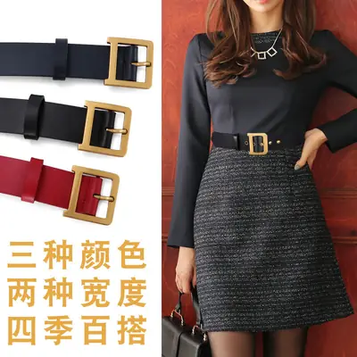 Red Vintage Genuine Leather Belt for Women