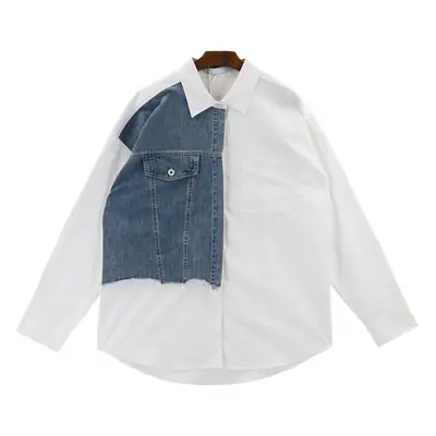 Men's 2022 Distinctive Long Sleeve Shirt with Denim Patch