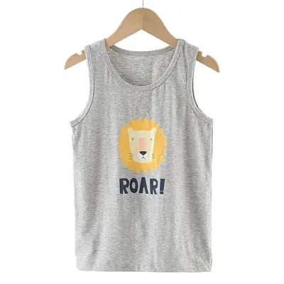 Children's Cotton Lion Print Vest Set Grey Blue