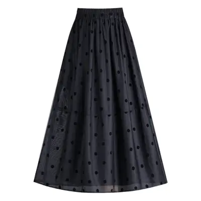 Black Polka Dot Mesh Skirt Double Sided Elastic Waist Large Swing