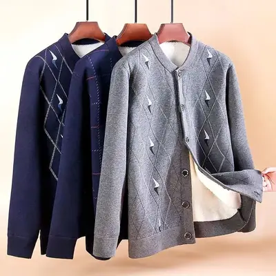 Men Fleece Lined Thermal Cardigan Large Warm Underwear