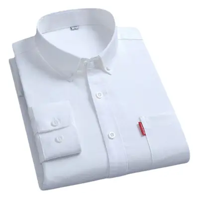 Men's White Oxford Long Sleeve Shirt with Red Brand Tag