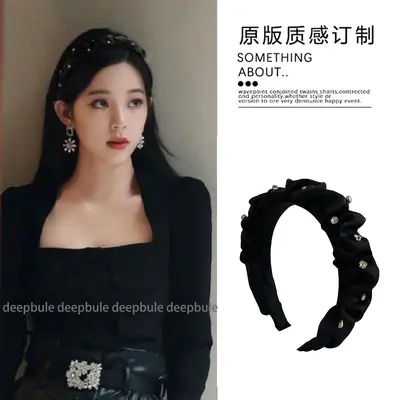 Black Pleated Korean Style Headband for Women
