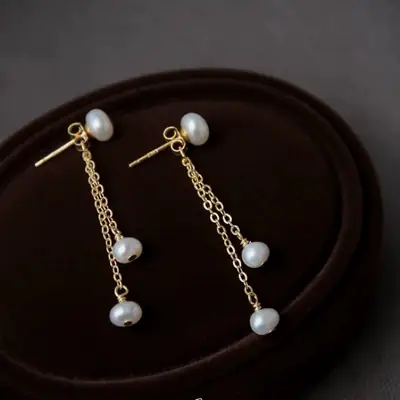 French Vintage Pearl Tassel Earrings 925 Silver
