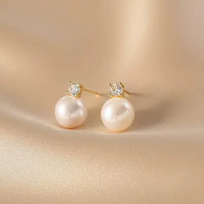 Classic Pearl Earrings with Diamond Top