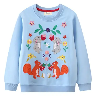 Girls Light Blue Embroidered Sweatshirt Set for Girls