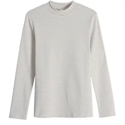 Women Green Striped Mock High Collar Top