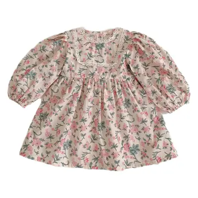 Pink Floral Puff Sleeve Romper for Girls