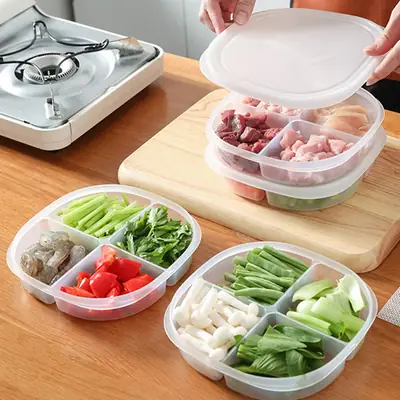 Four-Compartment Meat Vegetable Storage Box with Lid