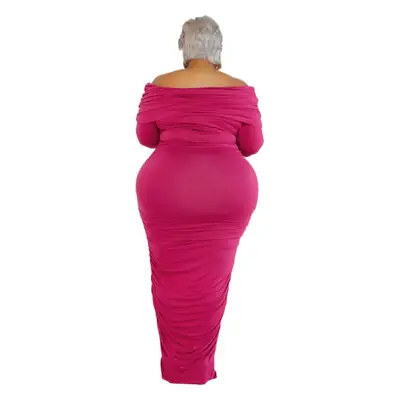 Plus Size Women's Pink One-Layer Dress Winter