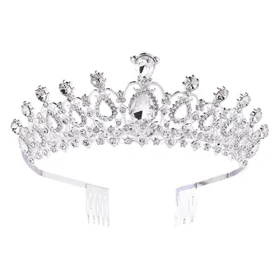 European Bridal Diamond Crown Headband with Pearl Accents