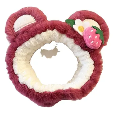 Plush Strawberry Bear Face Washing Headband for Women