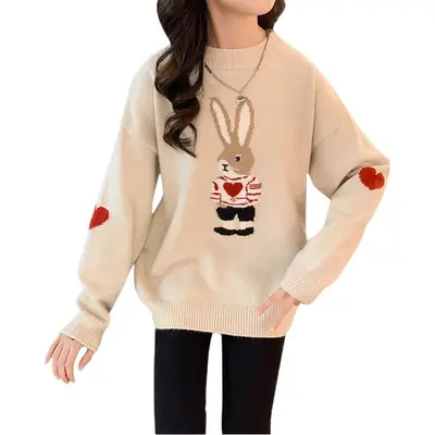Girls' Winter Rabbit Cartoon Sweater Base Shirt
