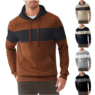 Men's Black Jacquard Hoodie Long Sleeve Winter Wear